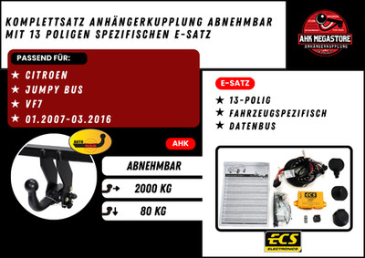 Anhängerkupplung Komplettsatz abn. +ES 13 für Citroen Jumpy Bus BJ 01.07-03.16
