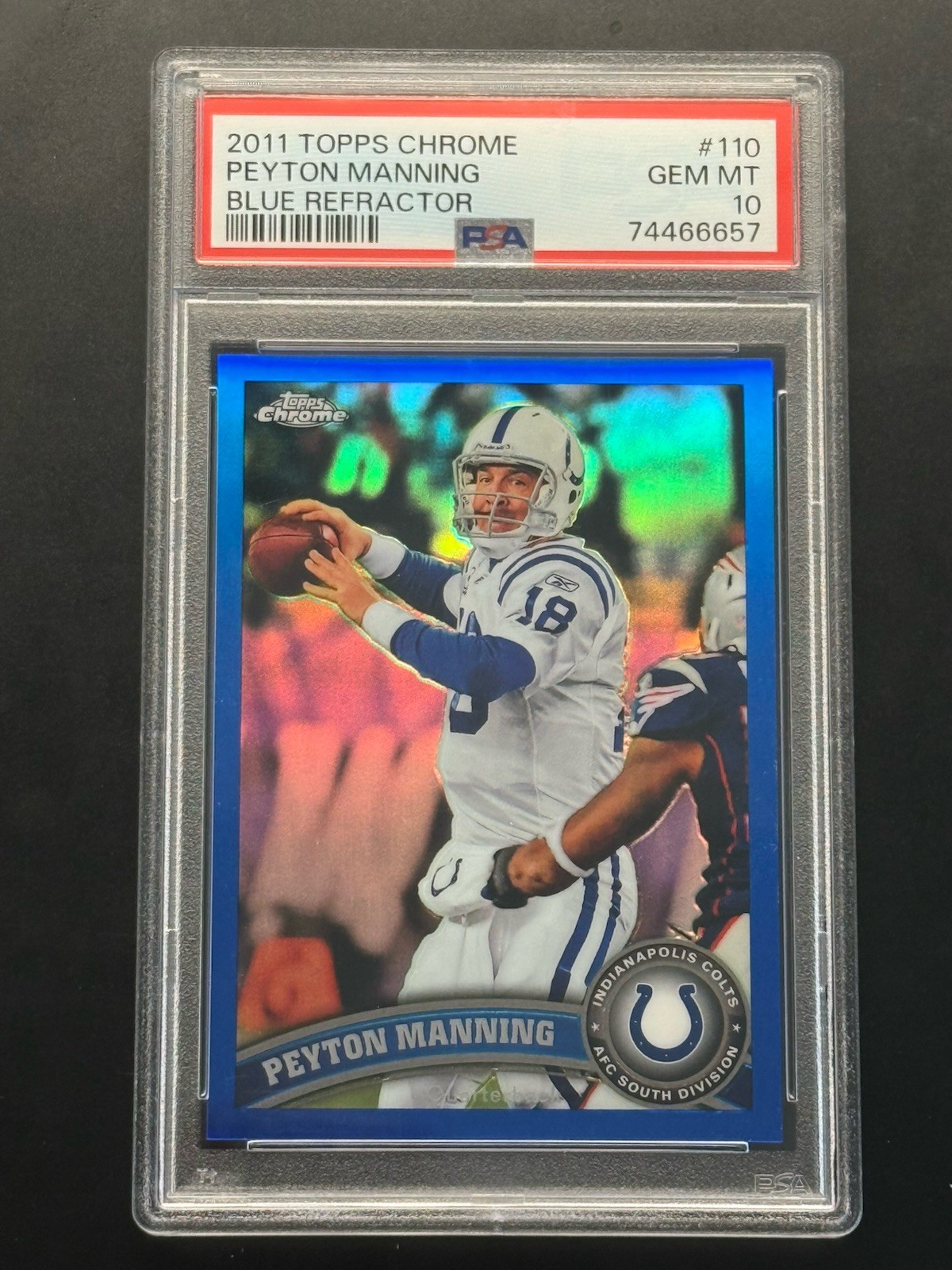 2011 Topps Chrome Peyton Manning Blue Refractor /199 PSA 10
