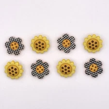 Daisy & Sunflower Buttons by Dress It Up 8 pc Craft Embellishment Buffalo Plaid