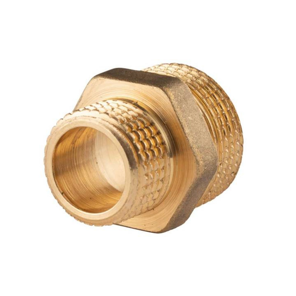 "Messing Gewinde-Fitting Reduziernippel 3/4\"AG (Dn 20) - 1/2\"AG (Dn 15) - Schwere"-image