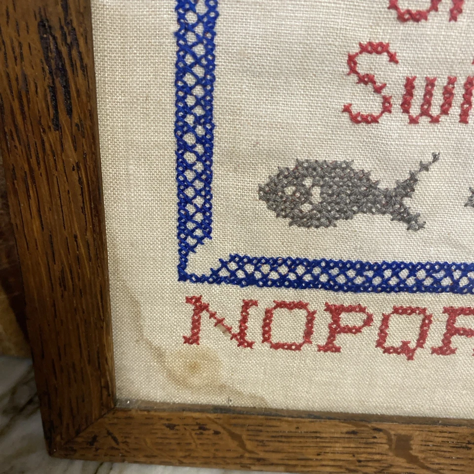 Antique Framed Cross Stitch Sampler Wall Hanging 1800s Primitive - Image 3 of 4