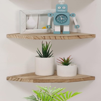 Joiishom Wood Corner Wall Shelves Set of 2, Solid Wood Corner Floating Shelve...