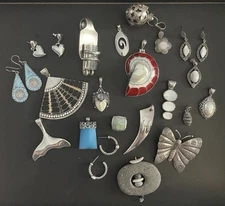 Jewelry Large Lot of SSilver Pendants, Earrings Etc. See Description for Details