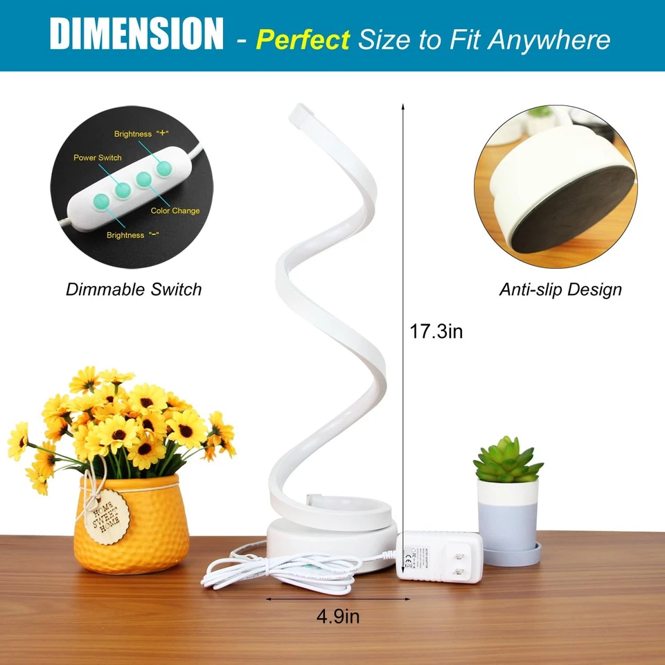 Lámpara de Mesa LED, Moderna Lámpara de Mesa Espiral Regulable Minimalista, Cama 12W 3 Colores... Foto 2 de 4
