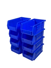 Uline S-12414, Plastic Stackable Bins, 7 1/2in x 4in x 3in, Blue, NEW, 8 Pack