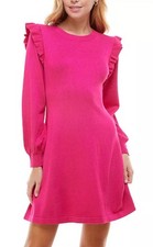 Crystal doll juniors ruffled A line sweater dress size small pink 