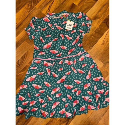 Finding Foxtale Girls Dress Size 8 Green Pink Butterfly Print Tiered Ruffle NEW