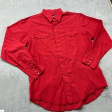 VTG Wrangler Cowboy Cut Shirt Men 16.5-35 Red Western Pearl Snap X-Long Tail USA