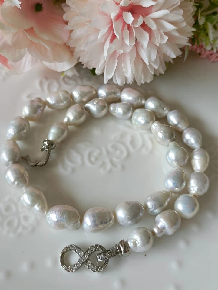 sehr schöne Natur glänzende Weiße Ca. 10-15mm Süßwasser-Barockperlen Kette 42cm - Bild 4 von 4