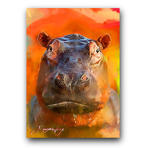 Hippopotamus Art Card Limited 40/50 Edward Vela Signed (Animals -)