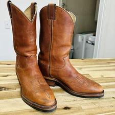 Mens Chippewa 9.5 D Leather Western Cowboy Work Boots Brown Vibram Sole 21008