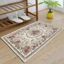 Luxury Soft Rustic Floral Doormats Washable Elegant Shabby Rose Rug Non Slip ...