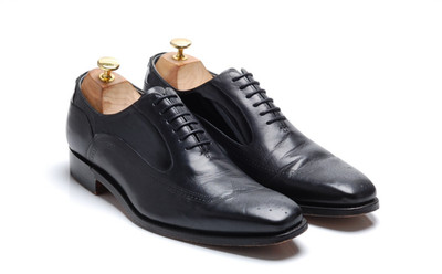 BARKER Black Calf/Patent Brogues Shoes - `Harding` - UK 8 G US 9 EU 42