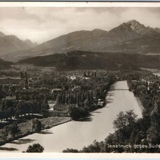 1928 Innsbruck Austria RPPC Postcard Inn River Serles Nockspitze Alps South View