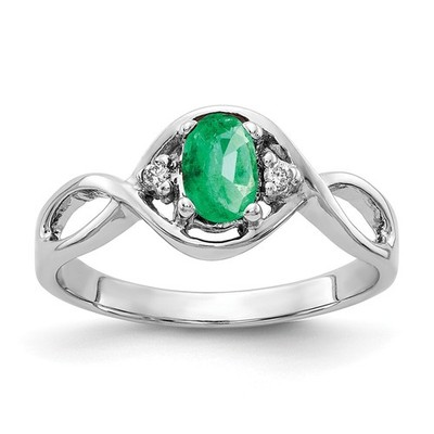 14 Karat Weißgold 6 x 4 mm ovaler Smaragd und AA Diamant Ring - Größe 6 Damen