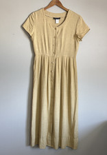 90s Vintage Linen Blend Button Front Maxi Dress Size 9/10 Prairie Cottagecore