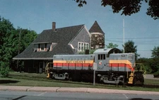 Bay Colony RS-1 1064 Train at 1885 Millis Station Postcard