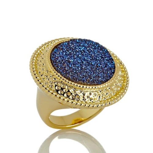 Novo na caixa Bellezza "Luminoso" pedra preciosa quartzo drusa anel detalhe corda bronze amarelo - Imagem 4 de 4