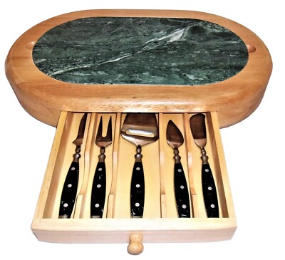 Vintage HAMPTON HOUSE Marble Cheese Board, w/5-pc Cutlery Set - New, Unboxed