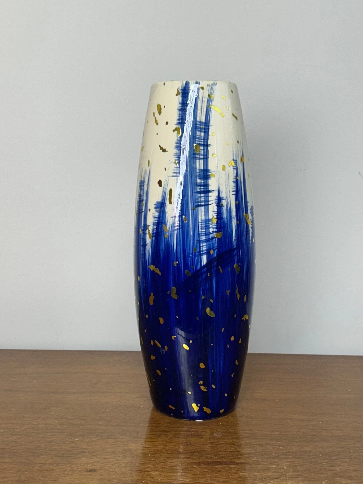 Pier 1 Ceramic Vase, Cobalt Blue/White Gold Speckled, Glossy Finish, Modern