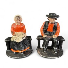 Antique Heavy Cast Iron Amish Couple Doorstop Bookends Amish People