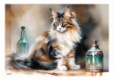 Tableau  création originale - portrait Chat race Maine Coon