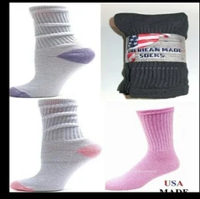 6 Pairs Womens Soft Cotton Cushioned Sport Crew Socks Medium Weight USA Made