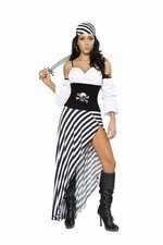 Roma 6pc Pirate Lass Black  White Dress w/ Cincher Deluxe Costume 4244