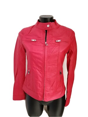 GIUBBINO GIUBBOTTO ECOPELLE CON ZIP DONNA CHIODO CASUAL ROSSO