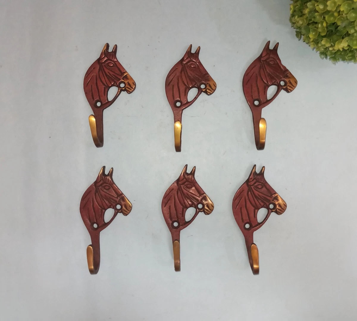 Stallion Pony Brass Wall Hook Set of 06 Pieces Horse Head Coat Wall Hanger  HK564