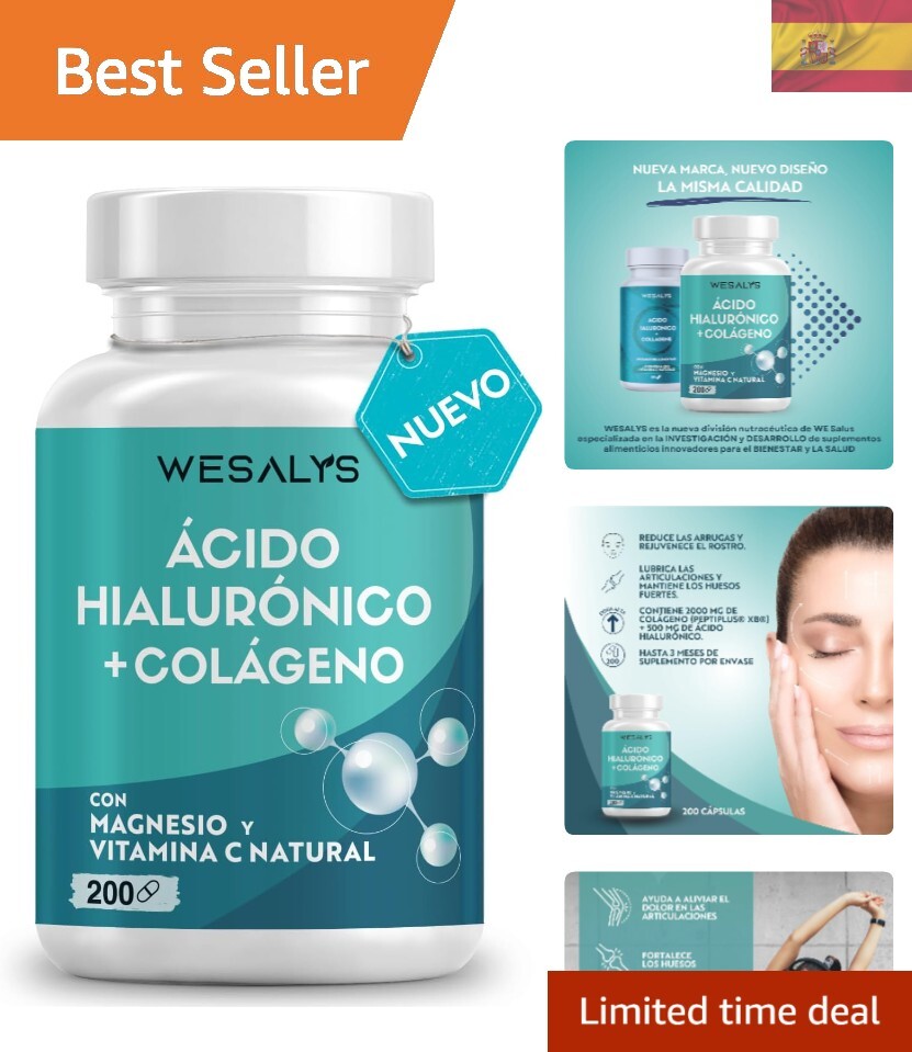 Colágeno con Zinc y Vitaminas A, C, E - 200 Cápsulas para Piel y Articulaciones