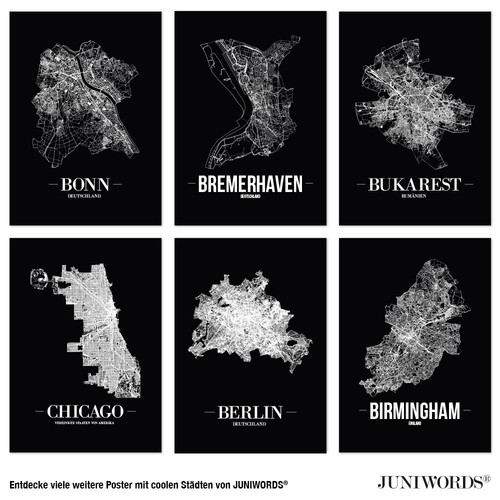 Juniwords City Poster, Munich, Black, Art Print Plan Map - Picture 2 of 7