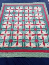 Vintage Beautiful Quilt Different Pieces Hand Woven size 94x80 inches
