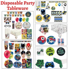 Party Tableware Set Paper Plates Birthday Balloons Napkins Banner Decorations