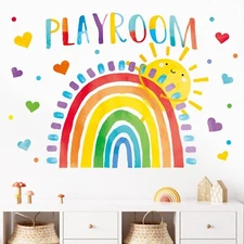 Mfault Playroom Rainbow Wall Decals Stickers, Watercolor Sun Love Hearts Nurs...