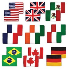 NEW 2X UNISEX TOURNA "FLAG BAND" WRISTBAND TENNIS/SOCCER/TRAINING 9 COUNTRIES