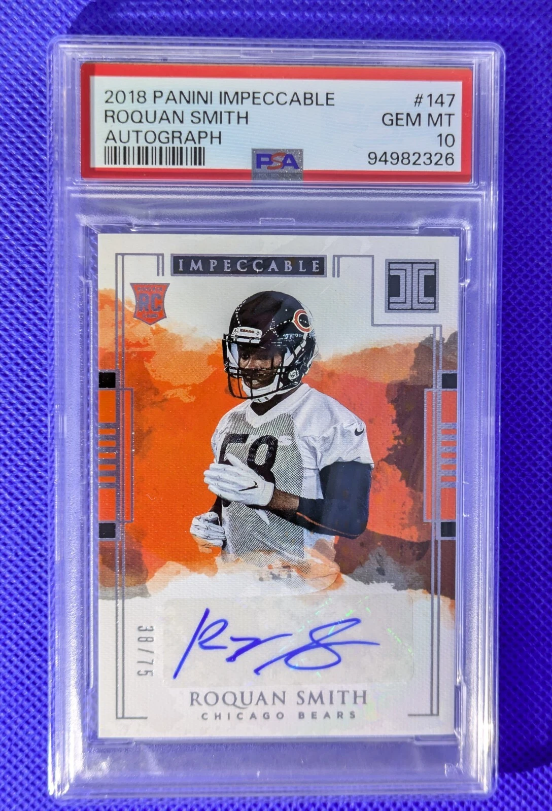 Roquan Smith Panini Impeccable #147 Autograph