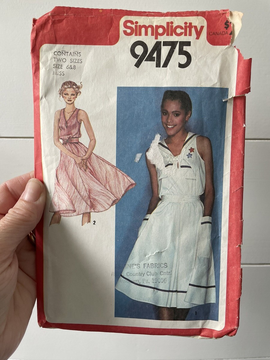 Simplicity Pattern 9475 size 6 & 8 Misses Cut Dress pattern teens