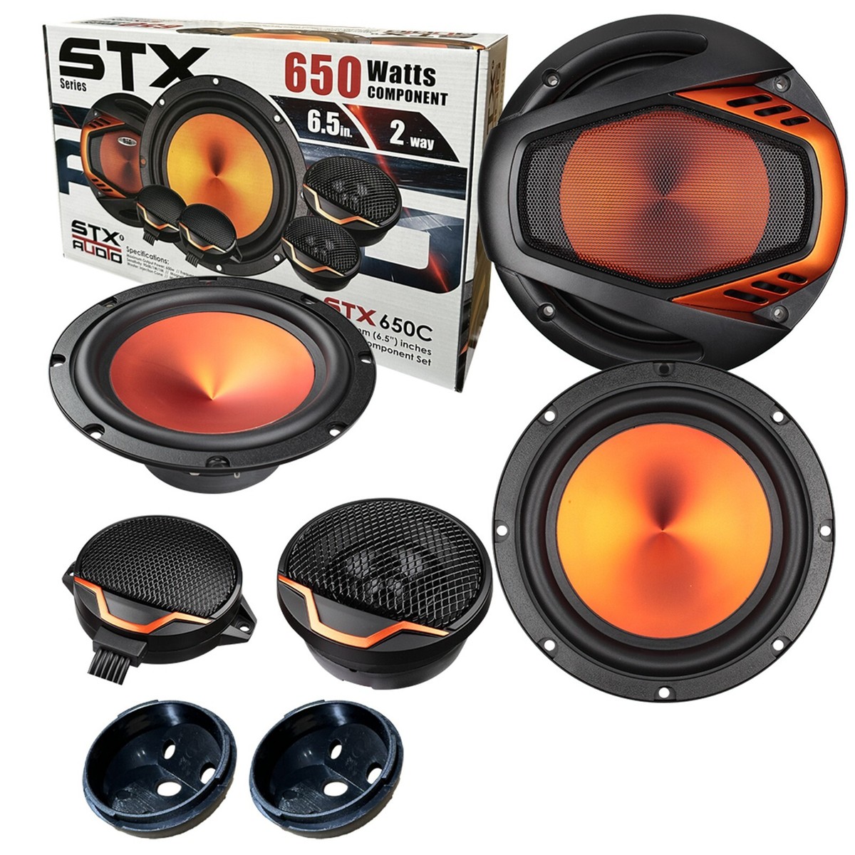 STX Audio 650W Two-Way Car Audio Component Speakers