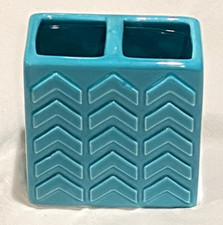 Toothbrush Holder Turquoise Ceramic Glazed Chevron Pattern by Mainstay