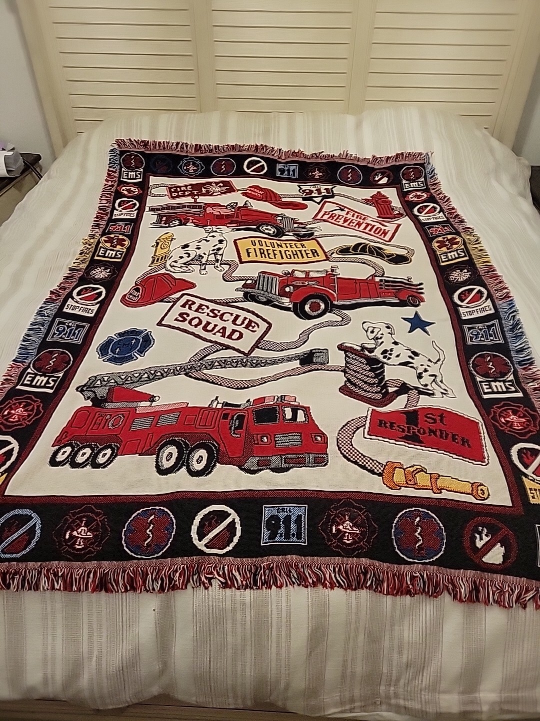 Goodwin Weavers Woven Throw Blanket Volunteer Firefighters Rescue EMS 48” X 67