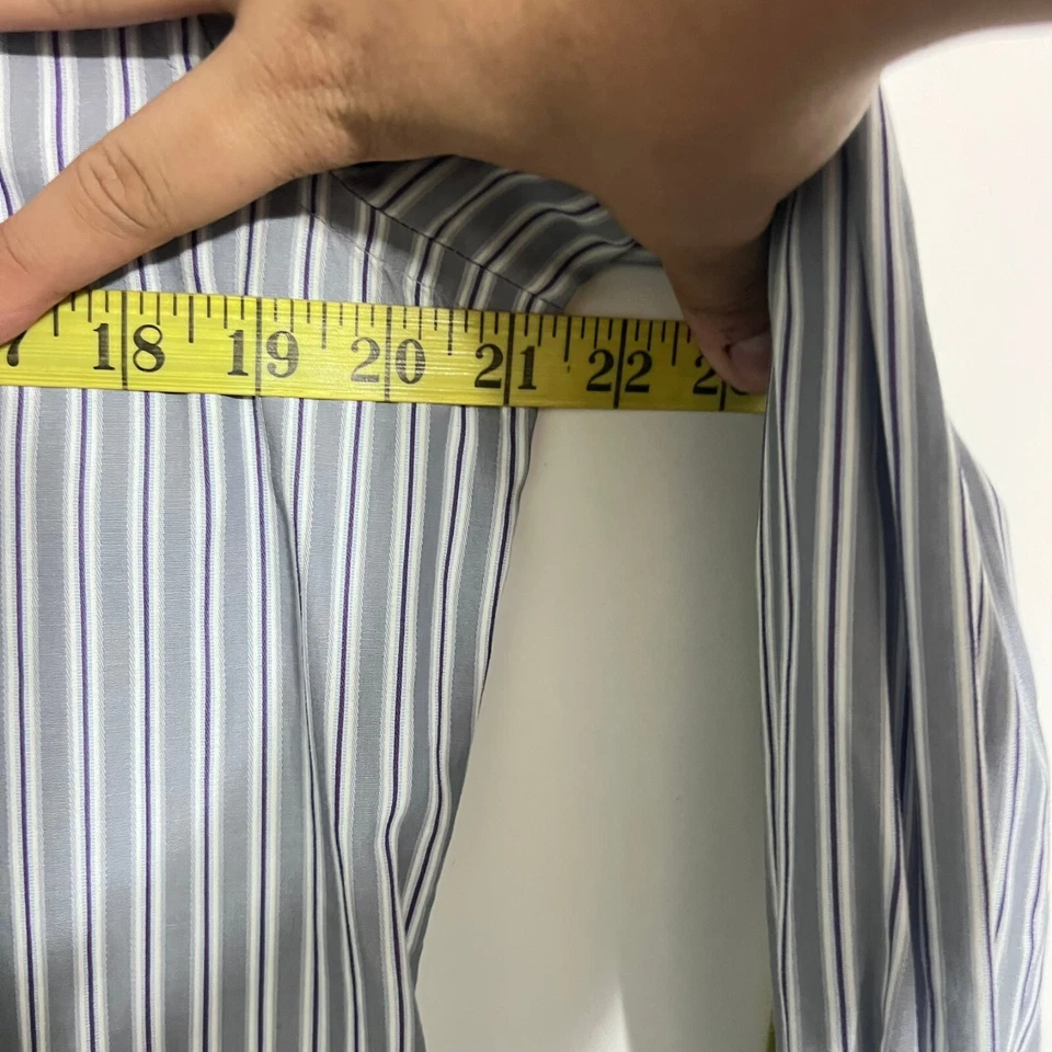 Camisa Banana Republic Para Hombre Talla M 15.5 Gris Rayas Ajustada Tejida en Italia Foto 3 de 4