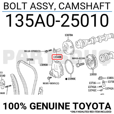 135A025010 Genuine Toyota BOLT ASSY, CAMSHAFT 135A0-25010 | eBay