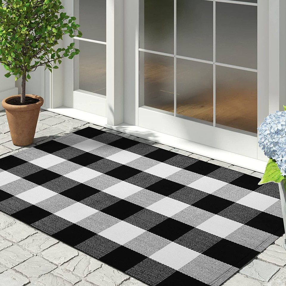 Buffalo Plaid Front Door Mat Rug Washable for Layered Door Mats 27.5" X