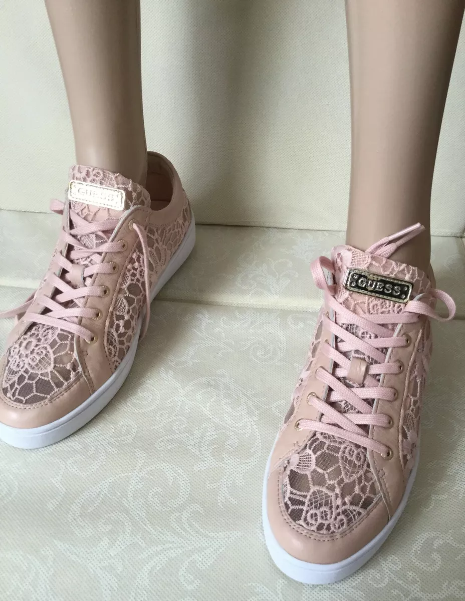 Zapatillas de cuero con inserciones de encaje zapatos de mujer GUESS, color  rosa, talla 40