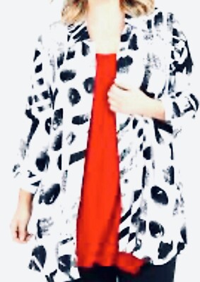 $79 MELISSA McCARTHY SEVEN7 RETRO PRINT LIGHT 3/4 SLEEVE OPEN CARDIGAN BLOUSE