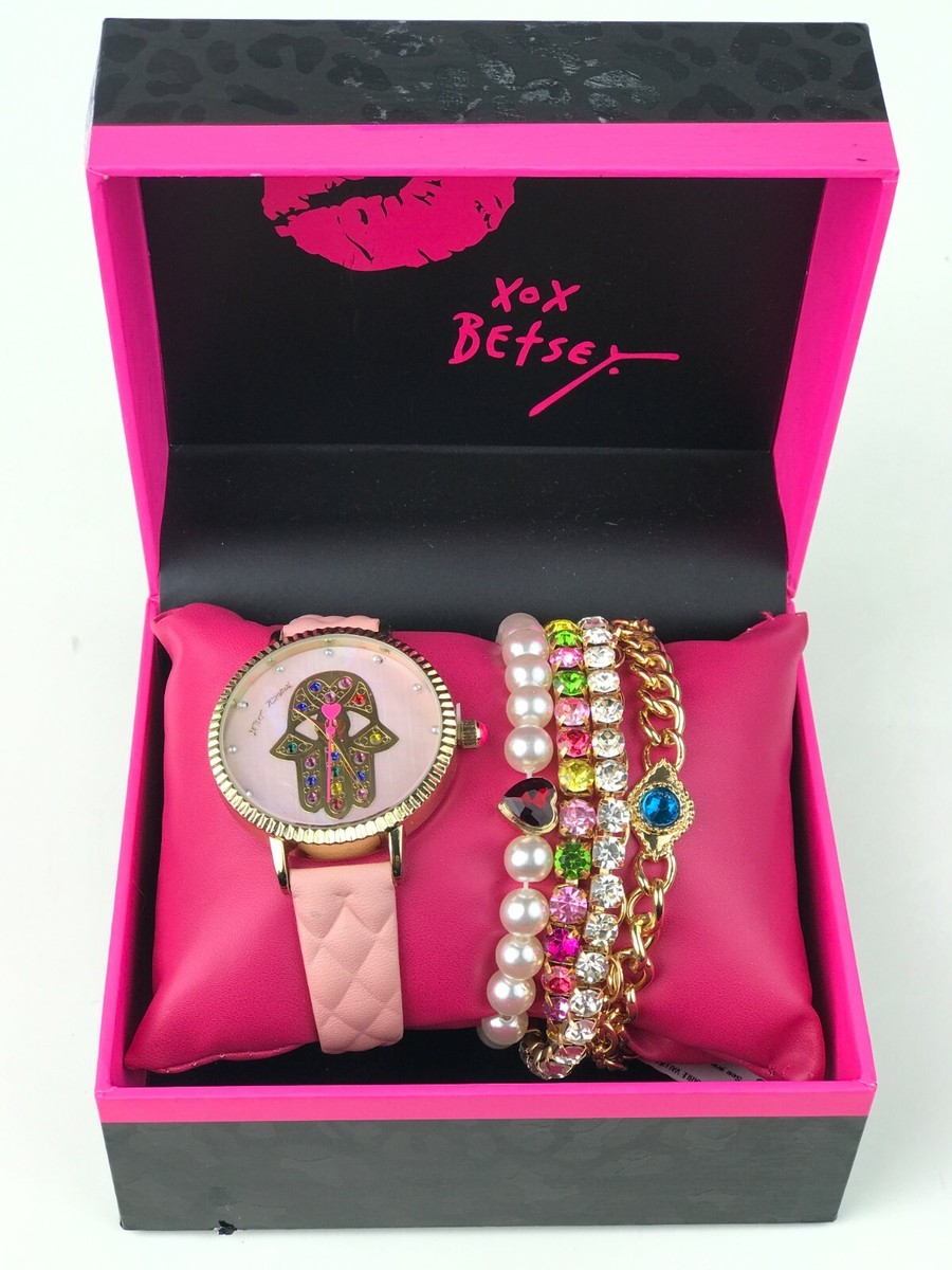 BETSEY JOHNSON MYSTIC HAMSA EYE WATCH W/BRACELETS BOXED SET 