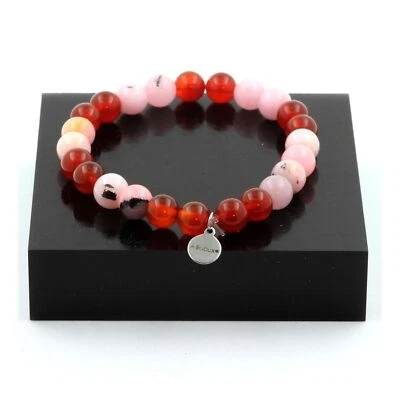 Armband Perlen Opal Rosa + Achat Rot 8 Mm. Made IN Frankreich - Bild 1 von 4