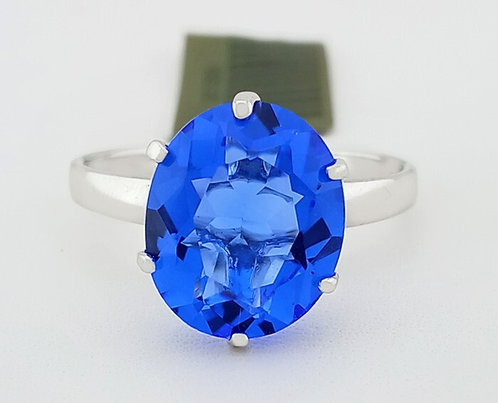 BLUE SAPPHIRE 6.34 Cts SOLITAIRE RING SOLID .925 SILVER - New With Tag