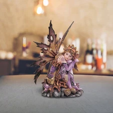 6"H Brown Winged Autumn Fairy with Pinecone Statue Fantasy Figurine Room Decor